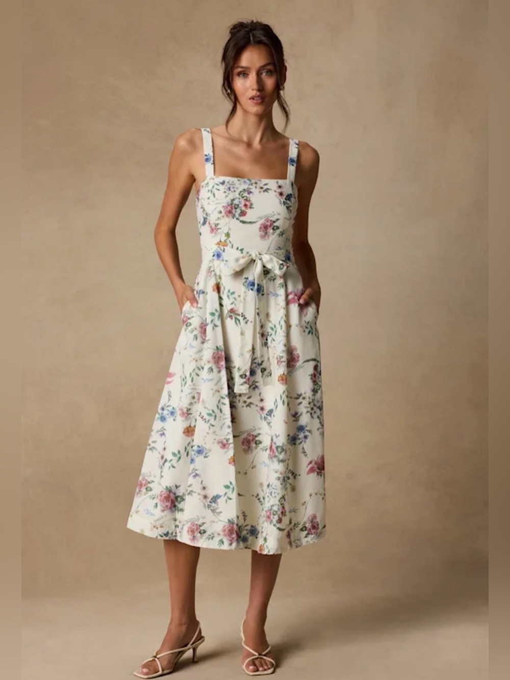 Lulus Sunny Posture Ivory Floral Sleeveless Midi Dress White - Size M